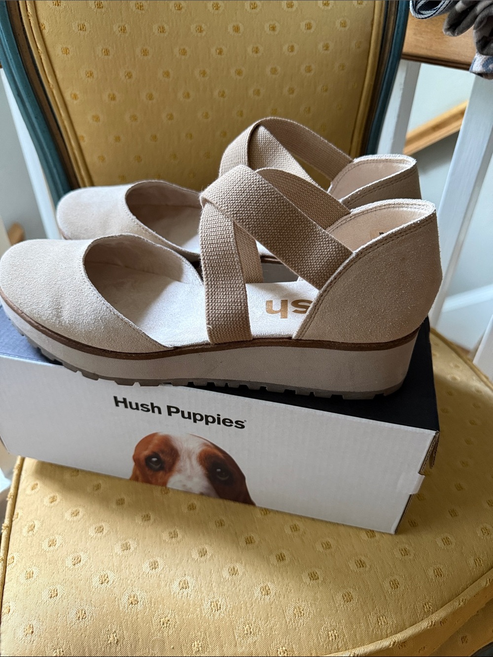 Hush Puppies Women's Beige Platform Sandals with Cross Straps